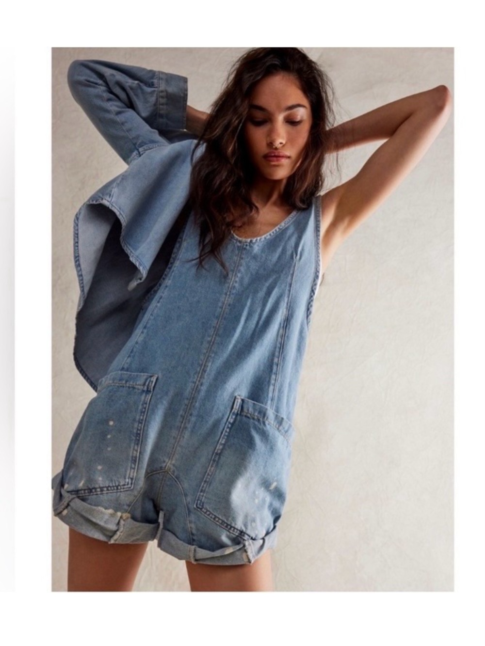 Free People Light Blue Denim Short Overalls